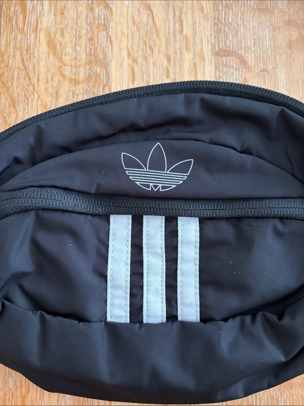 adidas Black Waist Bag with White Three Stripes